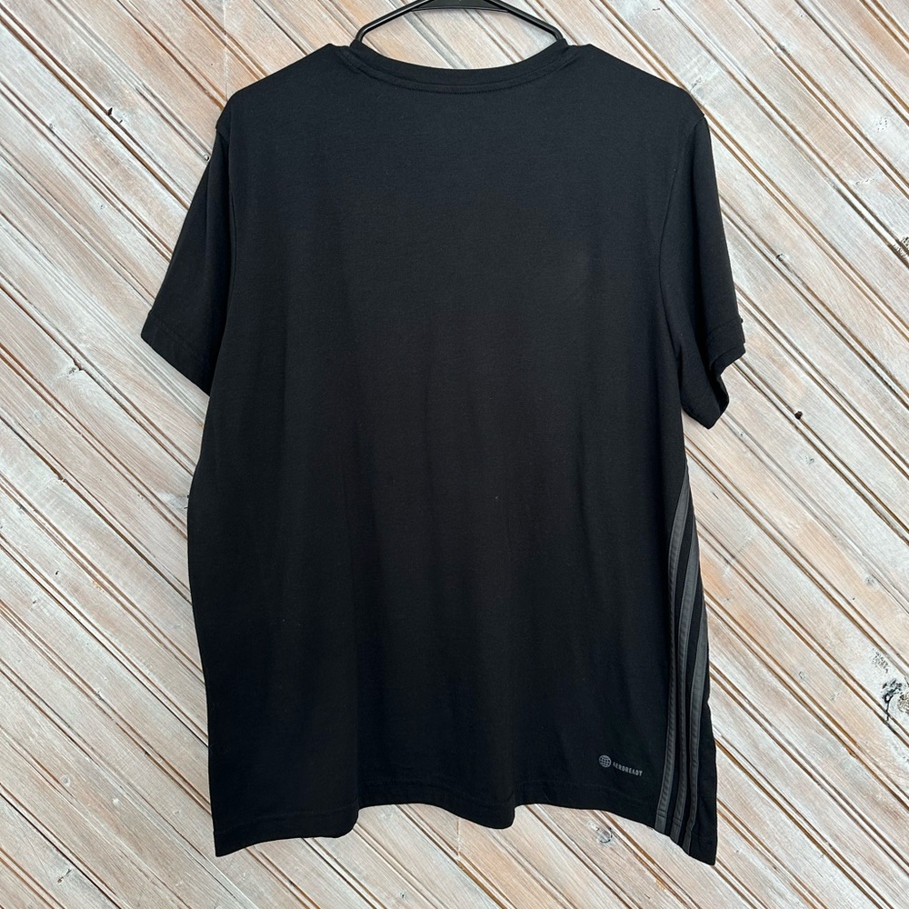 Adidas Aeroready Athletic T Shirt Black Tee Gray Embroidered Stripes - Picture 6 of 7